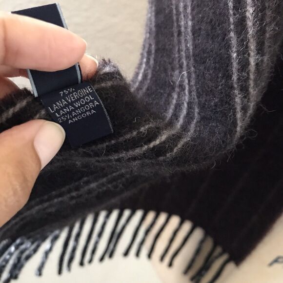 Altea Vintage Brown Wool Alpaca Striped Fringe Neck Rectangle Scarf - Picture 4 of 5